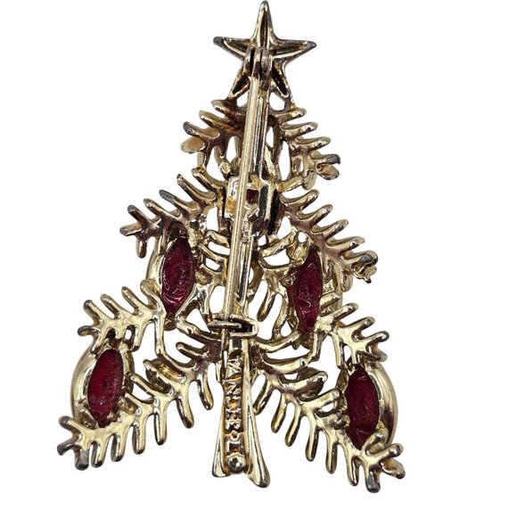 Vtg Tancer II Christmas Tree Candle Brooch Lot Holiday Red Cab Rhinestone Pins - Picture 6 of 13